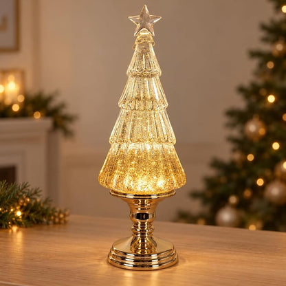 Christmas Tree Snow Globe Lantern with 6H Timer - USB & Battery Operated (Gold Tree)