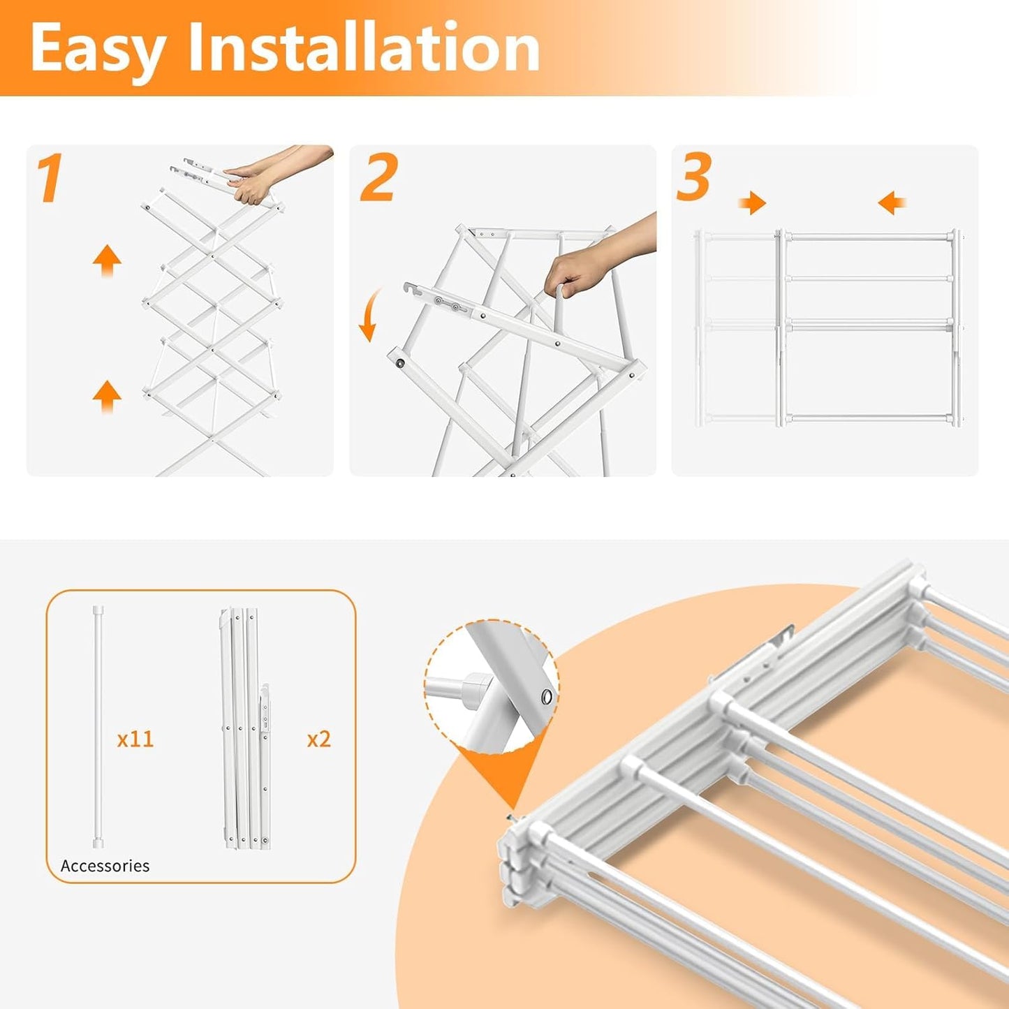 Skiennix 3-Tier Clothes Drying Rack - Foldable Indoor & Outdoor Laundry Solution | Space-Saving Metal Design, Pure White