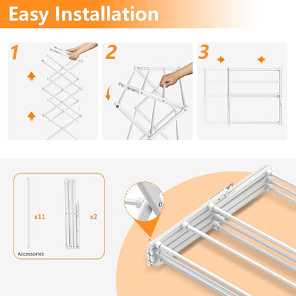 Skiennix 3-Tier Clothes Drying Rack - Foldable Indoor & Outdoor Laundry Solution | Space-Saving Metal Design, Pure White