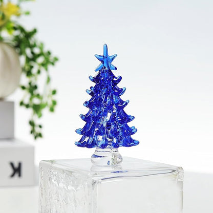 Blue Hand Blown Glass Christmas Tree Figurine - 1.38in Glass Ornament, Variation: Blue