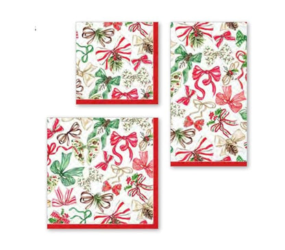 Christmas Bows Cocktail Napkins - 3-Ply Disposable Paper Party Pack, 5x5 Inches, 20-Count