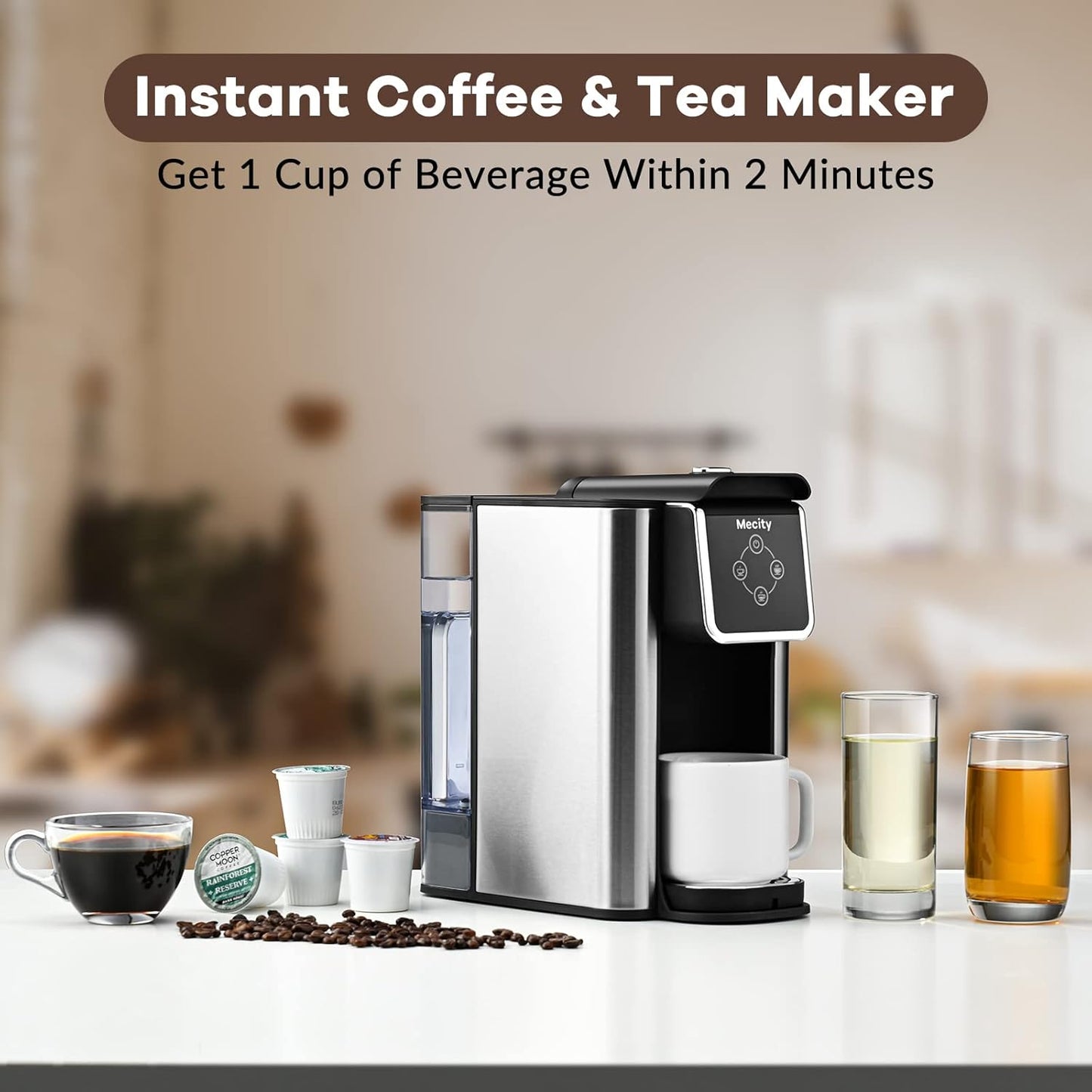 Mecity Coffee Maker - 3-in-1 Single Serve Machine for K-Cup, Instant Coffee & Tea | 50 Oz Reservoir