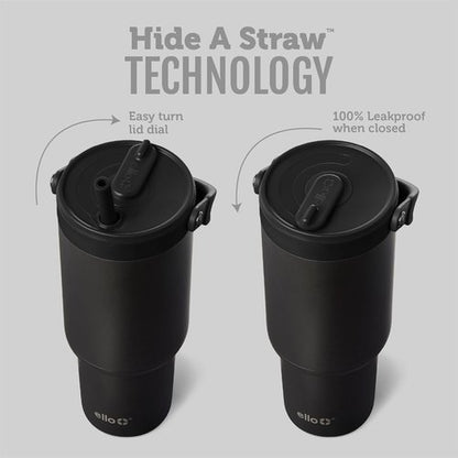 Ello Oasis Go+ 26oz Tumbler - Reusable Insulated Stainless Steel Cup | 100% Leakproof, Travel-Friendly, Black