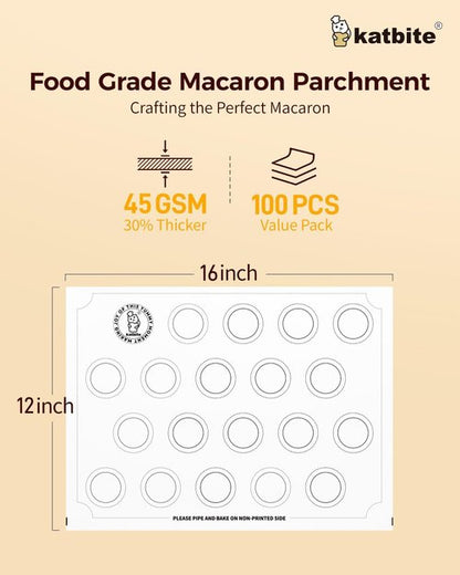 Katbite Unbleached Parchment Paper - 200 Pcs 12x16 In Macaron Sheets for Baking