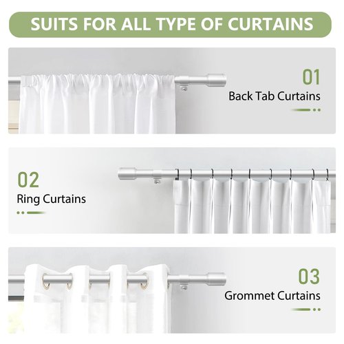 5/8” Diameter Curtain Rods 30-90 Inch, for 30-84 Inch Windows, Adjustable Splicing Silver Curtain Rods for Windows with Brackets, Window Rod Long Small Curtains Rod