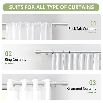 5/8” Diameter Curtain Rods 30-90 Inch, for 30-84 Inch Windows, Adjustable Splicing Silver Curtain Rods for Windows with Brackets, Window Rod Long Small Curtains Rod