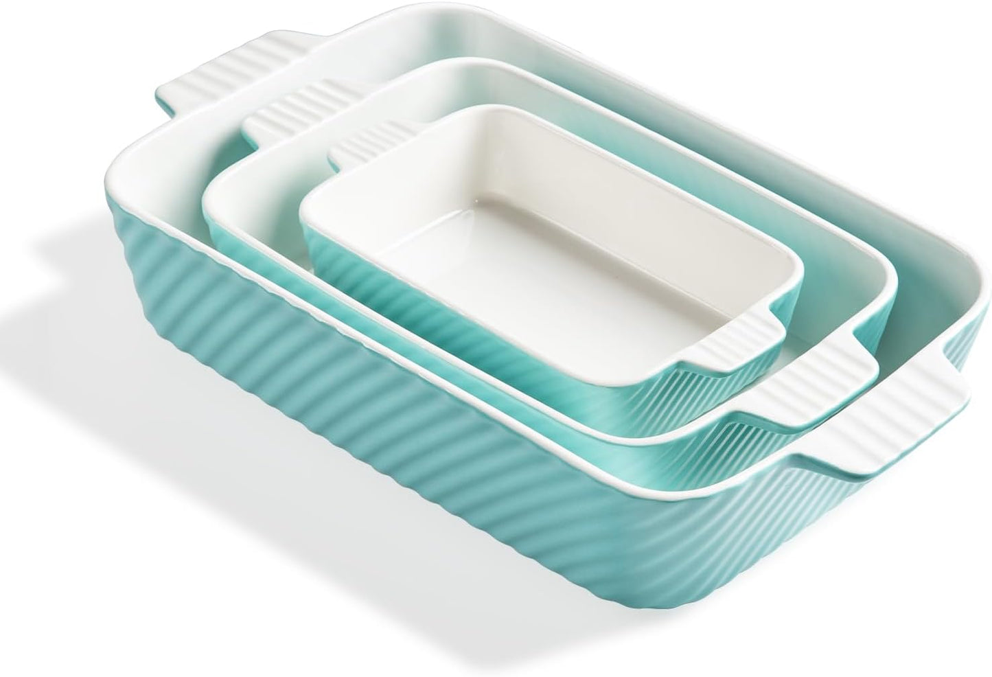 Sweejar Ceramic Baking Dish Set - Versatile Porcelain Casserole Dishes with Handle for Lasagna & Brownies | Turquoise