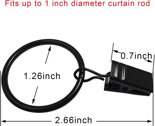 40 Pack Black Curtain Rings by [Brand Name] - Durable Drapery Clips with 1.26 in Interior Diameter