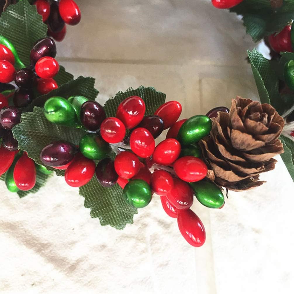 PRETYZOOM Christmas Candle Rings - 4Pcs Artificial Berry Mini Wreaths for Pillar Candles | Rustic Holiday Decor