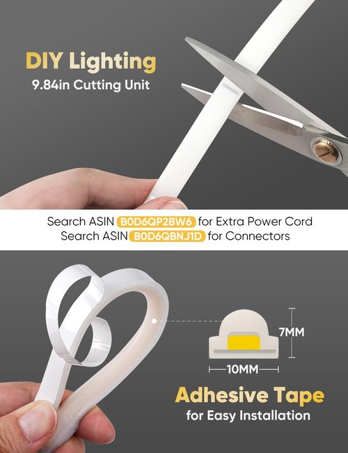 COB Neon Rope Lights - 16ft Warm White LED Strip | Waterproof, Super Bright, Cuttable Design