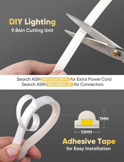 COB Neon Rope Lights - 16ft Warm White LED Strip | Waterproof, Super Bright, Cuttable Design