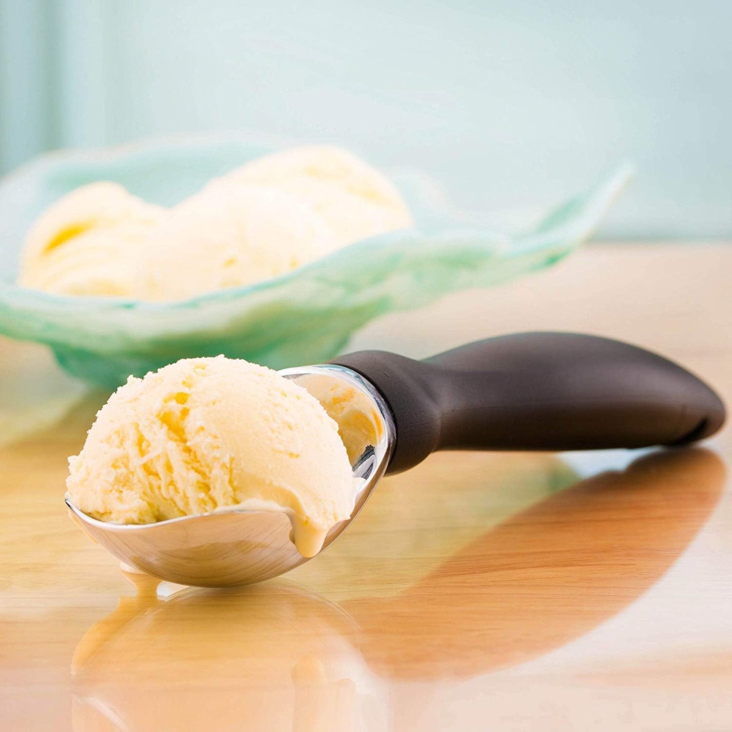 Spring Chef Stainless Steel Ice Cream Scoop - Heavy Duty Soft Grip Handle for Gelato & Sorbet - Dishwasher Safe - Black
