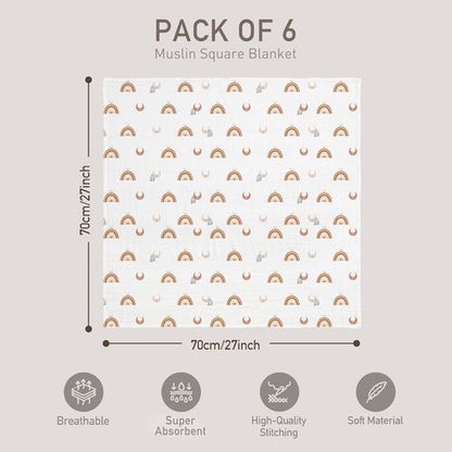 GLLQUEN Baby Receiving Blanket - Soft Cotton Muslin Swaddle for Newborns | 6 Pack in Sun Design
