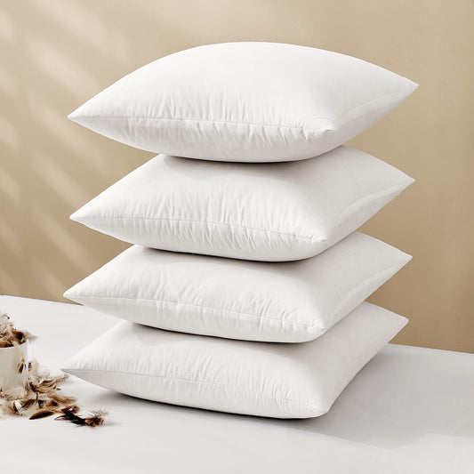 MIULEE Pillow Inserts | Premium Down Feather Stuffers - 18x18 Inches, Pack of 4, White Cotton Fabric