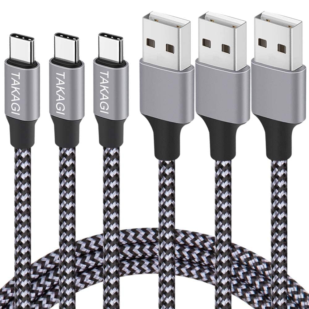 TAKAGI USB to USB-C Cable - Fast Charging 6ft Nylon Braided Data Sync Cord | 3-Pack for iPhone & Galaxy
