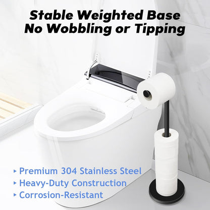 TACGEA Toilet Paper Holder - Free Standing Stainless Steel Design | Holds 4 Rolls - Matte Black