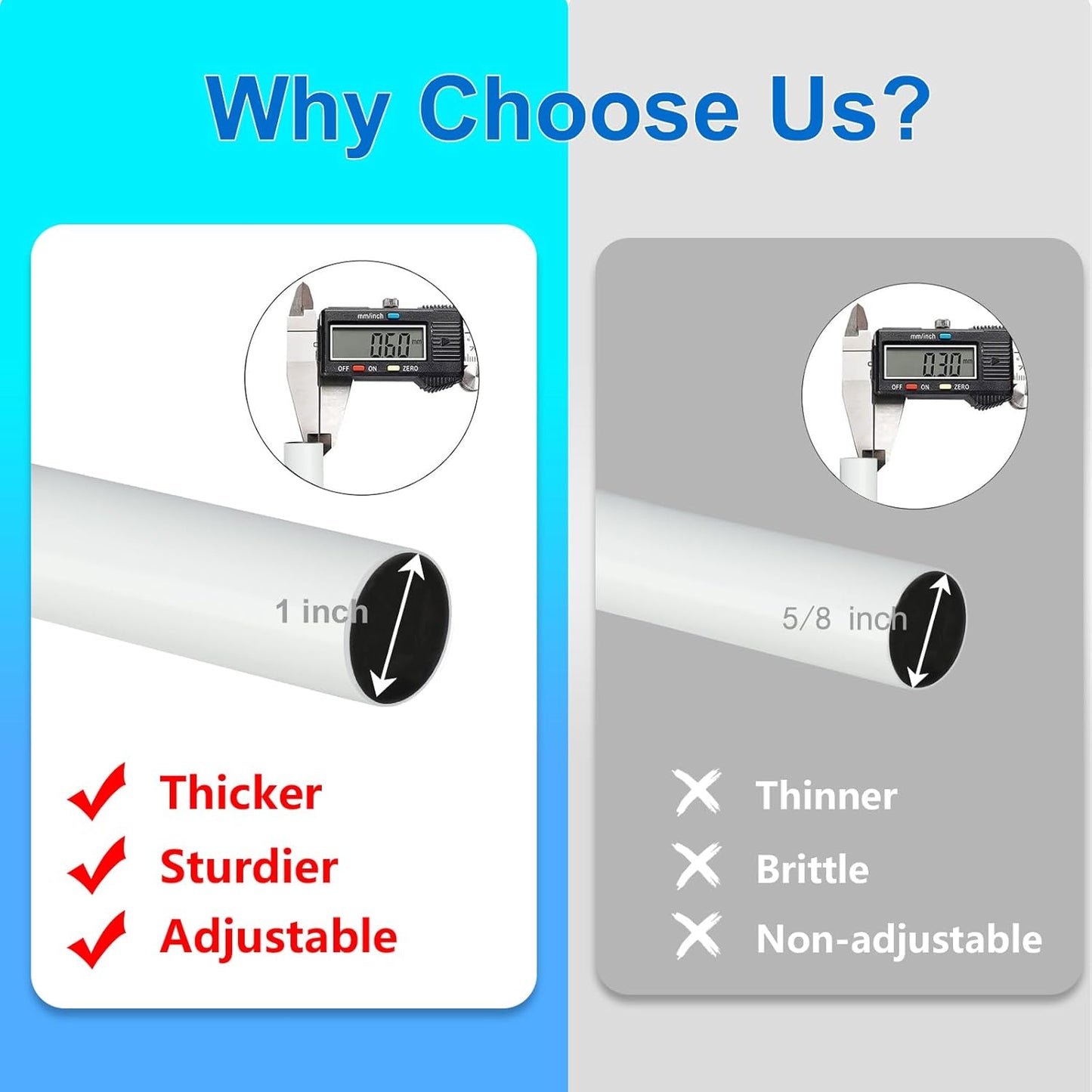 Byondeth Curtain Rods - Adjustable 16 to 240 Inches | 1 Inch Diameter with Aluminum End Caps, White