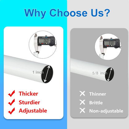 Byondeth Curtain Rods - Adjustable 16 to 240 Inches | 1 Inch Diameter with Aluminum End Caps, White
