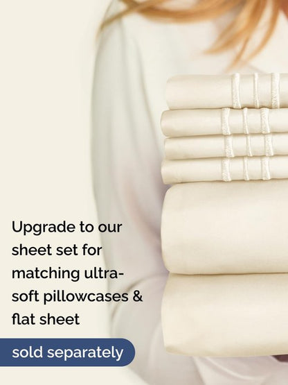 Extra Deep Twin Fitted Sheet - Hotel Luxury Single Fitted Sheet Only - Easily Fits 18 inch to 24 inch Mattress - Ultra Soft, Wrinkle & Fade Free w/Extra Deep Pockets - Breathable & Comfy - Off White