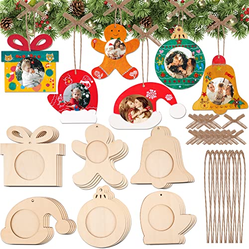 12Pcs Christmas DIY Photo Frame Ornaments Unfinished Wood Craft Kits - Variations of This Listing