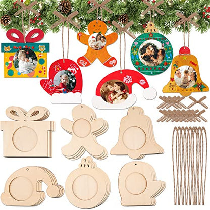 12Pcs Christmas DIY Photo Frame Ornaments Unfinished Wood Craft Kits - Variations of This Listing