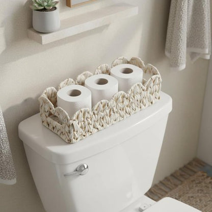 Coeusy Scalloped Toilet Paper Storage Basket - Boho Wicker Decor for Bathroom & Living Room