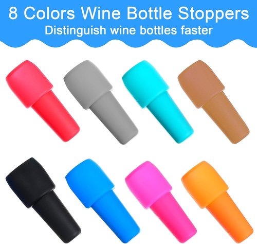 8 Pcs Reusable Silicone Bottle Stoppers Sealed Silicone Wine Stopper Soft Wine Stoppers Unbreakable Bottle Cover Caps for Keeping Whiskey Champagne Drink Fresh Home Use