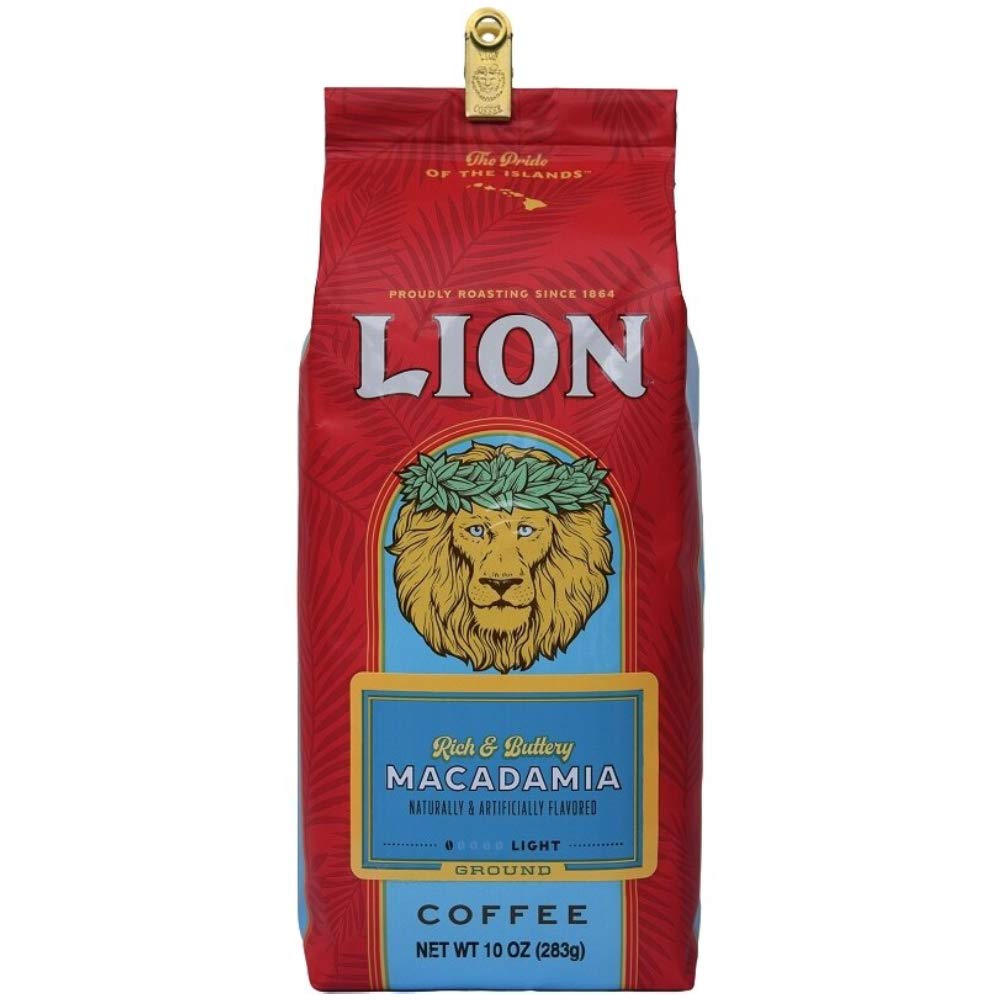 Lion Coffee, Macadamia Flavor Light Roast - Ground, 10 Ounce Bag