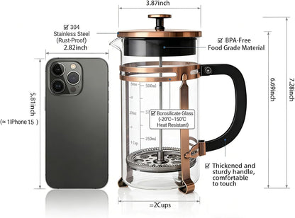 Skiennix French Press Coffee Maker - 21 oz Stainless Steel & Borosilicate Glass | Heat-Resistant, BPA-Free