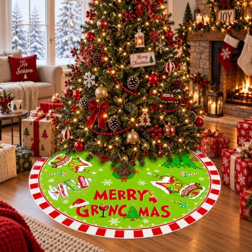 48-Inch Christmas Tree Skirt - Festive Green Red Holiday Decorations