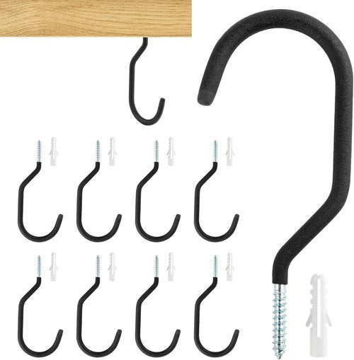 MAQIHAN Heavy Duty Wall Mount Storage J Hooks - Organize Bicycles, Ladders & Garden Tools