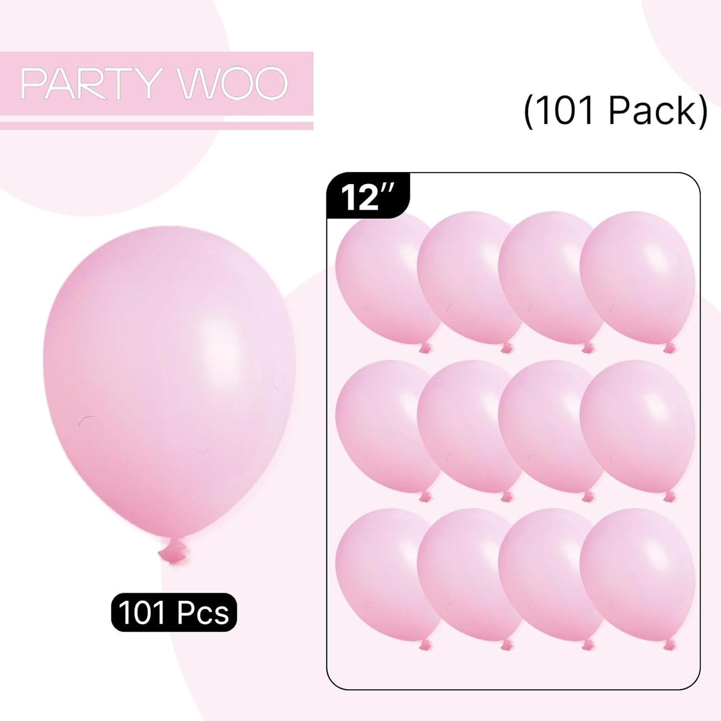 PartyWoo Baby Pink Balloons - 101pcs 12 Inch Pastel Latex Helium Balloons for Baby Showers & Parties