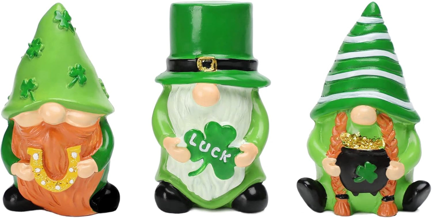 St. Patrick's Day Gnome Decorations - 3Pcs Lucky Resin Ornaments for Tiered Tray | Home Decor