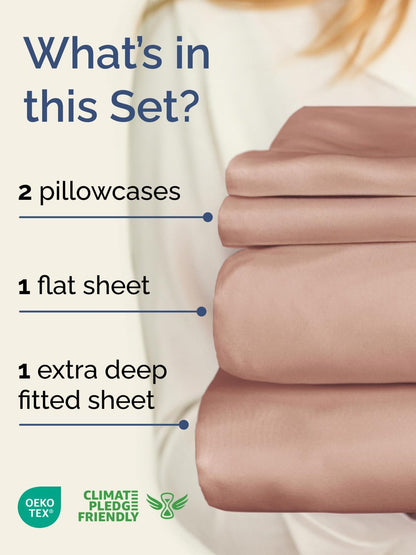 Skiennix Extra Deep Twin Sheet Set | 4-Piece Breathable Cooling Sheets - Luxury Hotel Quality - Soft Mauve