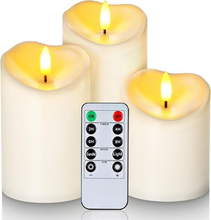 Homemory Flameless Outdoor Waterproof LED Candles - Remote & Timer Included | Ivory White, Set of 3
