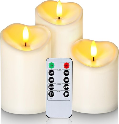 Homemory Flameless Outdoor Waterproof LED Candles - Remote & Timer Included | Ivory White, Set of 3