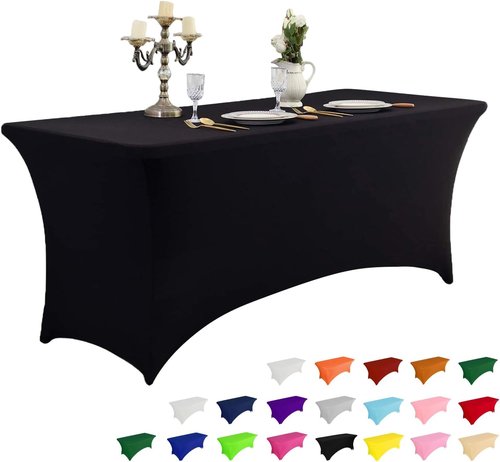 IVAPUPU 4FT Black Stretch Table Cloth - Washable Fitted Cover for Events, Parties & Weddings