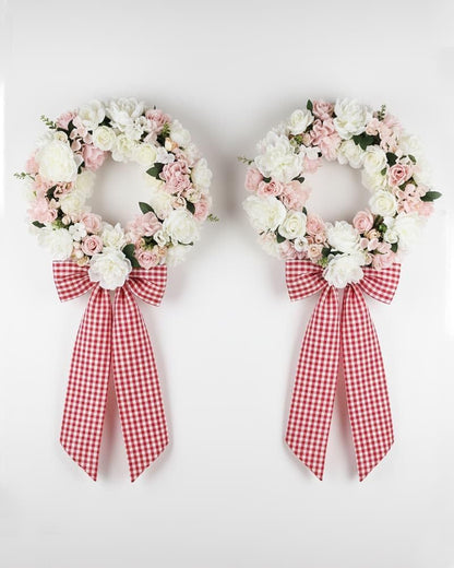 Regine Switzerland Wreath Sash 2-Pack - Red White Checkered Plaid Bow Ribbon Bundle for Holiday Decor (5.12" x 54.33")