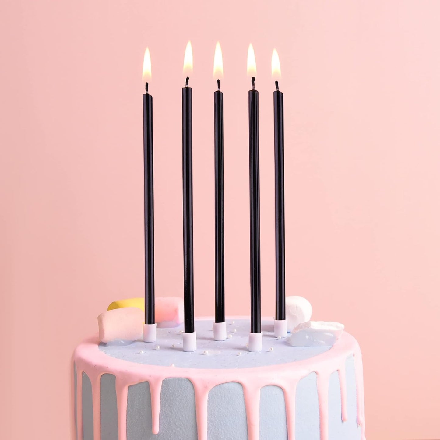 PHD CAKE Black Long Thin Birthday Candles - Perfect for Parties, Weddings & Celebrations | 12 Pack