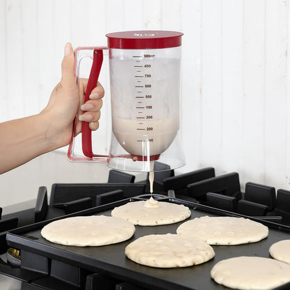 Skiennix Pancake Batter Dispenser - Easy Pour Tool for Perfect Pancakes, Waffles & Muffins - Red