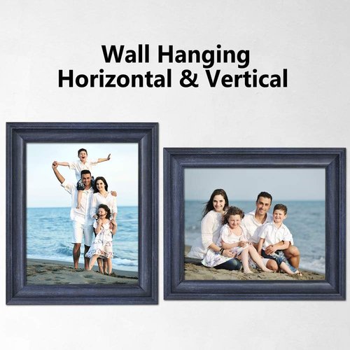 LaVie Home 8x10 Rustic Picture Frame - Tempered Glass for Wall Mount & Tabletop Display - Blue