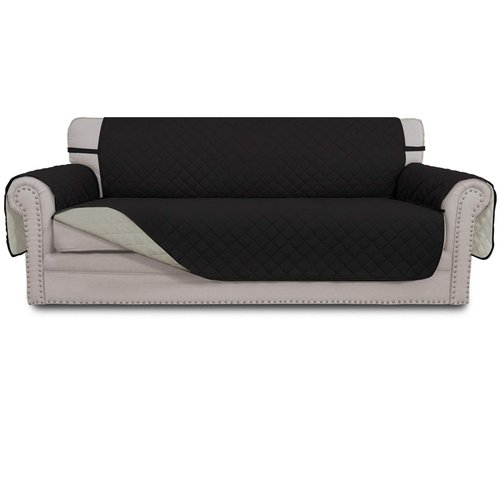 Easy-Going Reversible Oversized Couch Cover for 3 Cushion Couch Sofa Cover for Dogs Water Resistant Furniture Protector Cover with Foam Sticks for Pet (Oversized Sofa, Black/Beige)