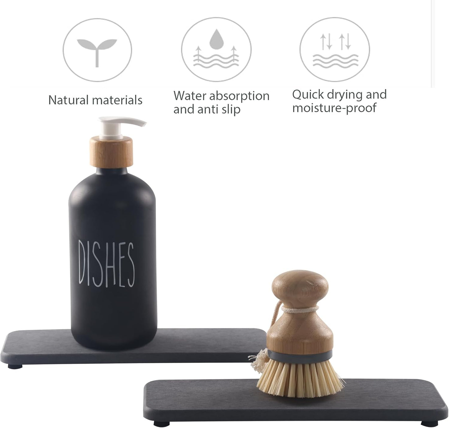 NiuYichee Water Absorbing Stone Trays - Modern Diatomite Soap Dish for Kitchen & Bathroom | 3.54" W x 9" L, Dark Gray