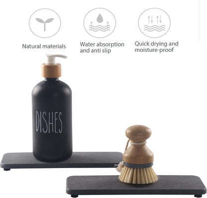 NiuYichee Water Absorbing Stone Trays - Modern Diatomite Soap Dish for Kitchen & Bathroom | 3.54" W x 9" L, Dark Gray