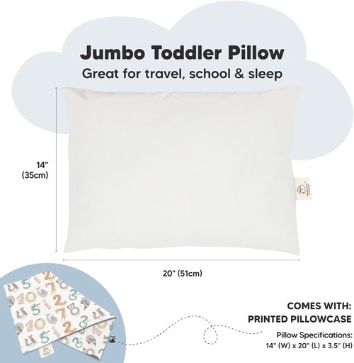KeaBabies Toddler Pillow - Jumbo 14x20 Soft Organic Cotton | Machine Washable & Travel-Friendly (Wild Count)