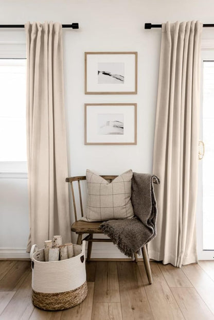Skiennix Blackout Curtains - 100% Blackout Linen Drapes, Thermal Insulated, 50" W x 72" L, Beach Sand - 2 Panels Set