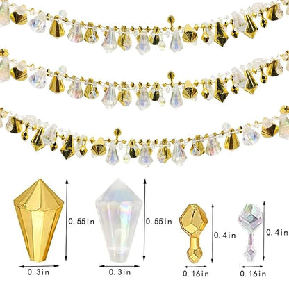 Crystal Bead Garland 16ft - Clear Iridescent & Gold Twist Bead String for Christmas Tree & Weddings