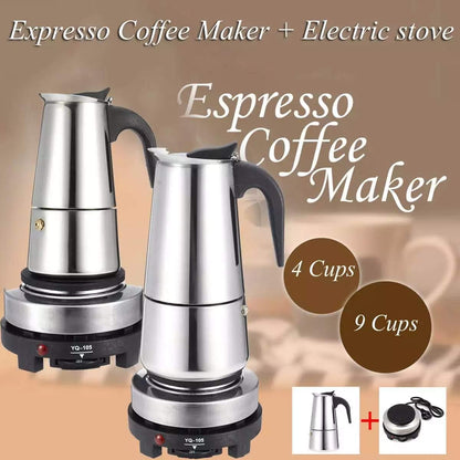 WILL 200450ml Portable Espresso Coffee Maker Moka Pot Stainless Steel with Electric stove Filter Percolator Coffee Brewer Kettle Pot (200ml)