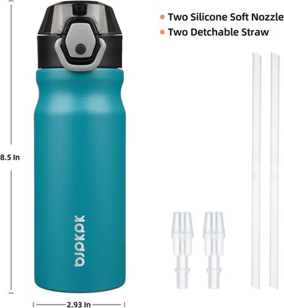 BJPKPK 18oz Insulated Water Bottle - Stainless Steel, BPA-Free, Leak-Proof with Straw | Laguna Color