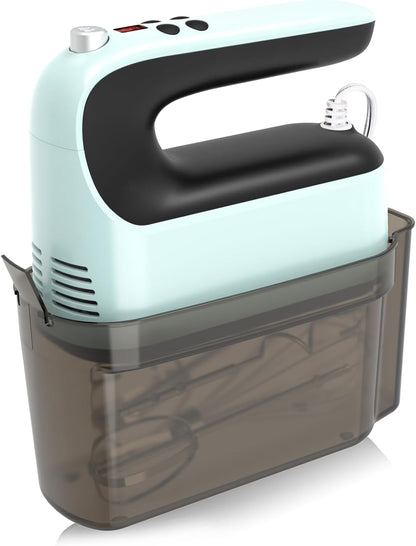 Skiennix 9-Speed Hand Mixer - 400W Powerful Electric Mixer with Snap-On Storage Case & 5 Accessories (Ice Blue/Black)
